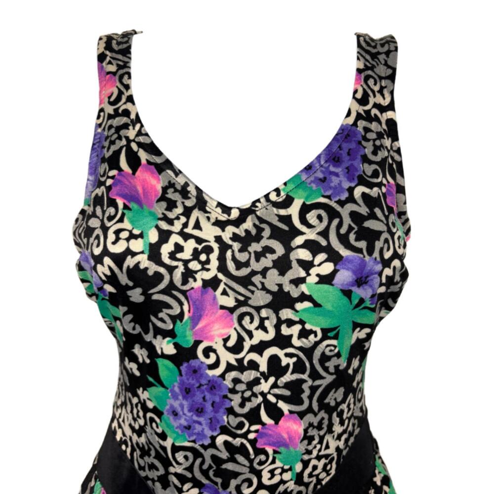 Vtg 80s Maxine of Hollywood Women's Sz 10 Floral Open Back Romper Swimsuit(1978) - Picture 3 of 8